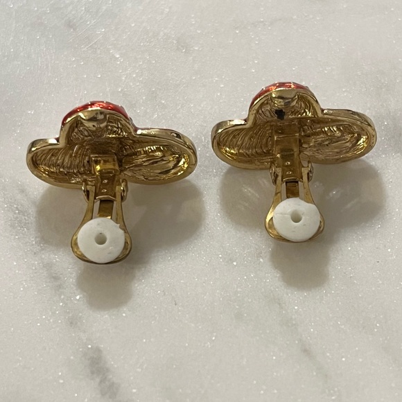Vintage Gold Tone Red Hat Society Clip Earrings - Picture 7 of 9